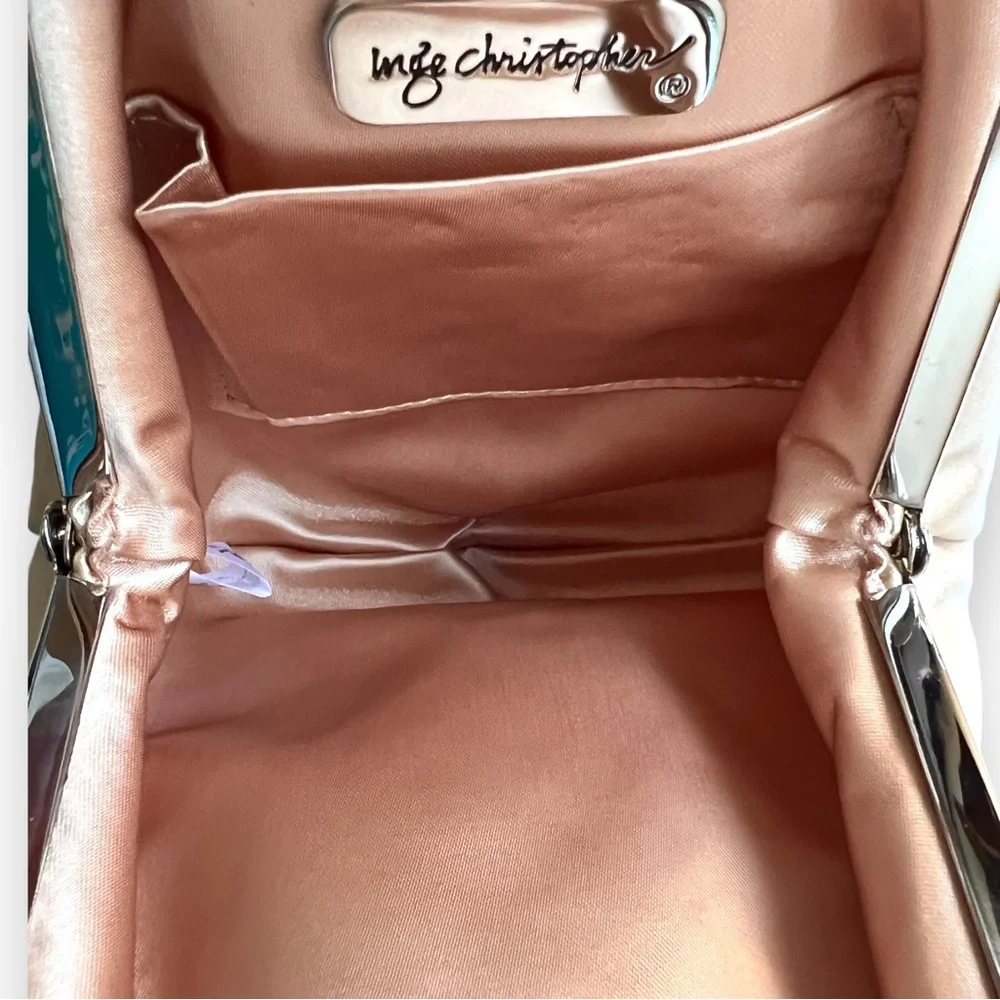 Inge Christopher Satin Beaded Clutch Mini Purse Bow